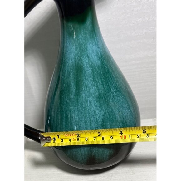 Blue Mountain Pottery Pitcher Vase Handled Green Black Drip Glaze 10" Canada MCM - Picture 6 of 9
